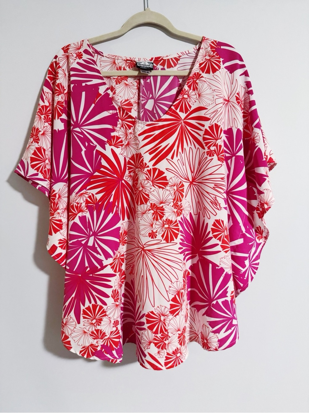 Manuhealii - White with Red and Pink Floral Print Blouse